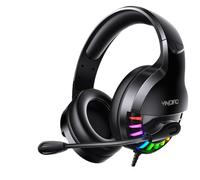 Casque de jeu Port USB 50 mm Casque de pilote Pliable Over-Ear Gaming Headset Réduction de bruit HIFI Basse Casque avec micro, Noir
