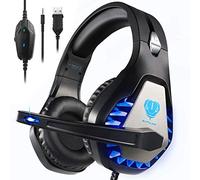 Casque de jeu pour PS4, Xbox One, PC, PS5, ordinateur portable, Mac, Nintendo Switch, casque supra-auriculaire avec suppression du bruit de 3,5 mm avec micro, contour des basses, cache-oreilles doux à