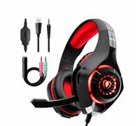 Casque de jeu stéréo Casque Deep Bass Casque de jeu stéréo avec micro lumière LED pour PS4 Phone PC Laptop Gamer,Red