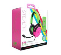 Casque de Jeu Supra-auriculaire Stealth C6-100 Rose néon et Vert PS4/PS5, Xbox, Switch, PC avec Micro Flexible, Prise 3,5 mm, câble de 1,5 m, léger, Confortable et Durable
