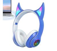 Casque de jeu sur l'oreille, casque sur l'oreille sans fil, écouteur sur-oreille sans fil Devil Cat Ear - Casque sur-oreille léger, casque de jeu portable avec lumières respiratoires colorées pour gi