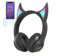 Casque de jeu sur l'oreille | Devil Cat Ear sans fil Écouteurs intra-auriculaires avec lumières de respiration colorées pour hommes