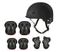 Casque de Kit de Protections 6 pièces Casque de BMX Pads Genouillères de coude avec des protège-Poignets pour Patin, vélo, Skateboard, Scooter (Noir-New, L)