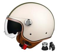 Casque De Moto 3/4, Casque Jet Classique avec Double VisièRe Et Cuir VéRitable, Homologué Ece, Convient Aux Scooters, Cruisers Et Cyclomoteurs. H,XL:60-62CM