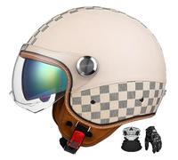 Casque De Moto 3/4, Casque Jet Classique avec Double VisièRe Et Cuir VéRitable, Homologué Ece, Convient Aux Scooters, Cruisers Et Cyclomoteurs. G,XL:60-62CM