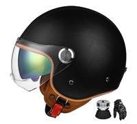 Casque De Moto 3/4, Casque Jet Classique avec Double VisièRe Et Cuir VéRitable, Homologué Ece, Convient Aux Scooters, Cruisers Et Cyclomoteurs. K,M:54-57CM