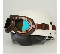Casque de Moto à Visage Ouvert en Cuir de Style Allemand rétro Demi-Casque Vintage avec Lunettes, ECE Homologué pour Hommes Femmes Casque de Moto Scooter Cruiser ATV