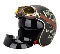 Casque de Moto Adulte 3/4 à Visage Ouvert Demi-Casque de Moto rétro Hommes Femmes Scooter Cruiser Casque de cyclomoteur avec Pare-Soleil et Lunettes Homologué Dot/ECE,Lucky 13,M