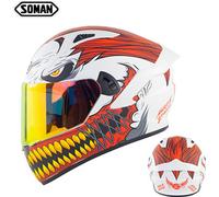 Casque de moto avec lentille antibuée et déverrouillage rapide Système respirant et de ventilation Wearable Ergonomic White Red Iron Teeth Copper Teeth_ XXL