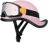 Casque de Moto avec Lunettes Homme Casques Moto Demi, Casque de Cyclomoteur Unisexe Casques Moto en Cuir Vintage Casque Jet Homologué ECE Casques Bol, pour Vélos Scooter Chopper 6,XL=59-60cm