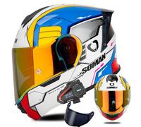 Casque De Moto Bluetooth, Casque Intégral Modulable À Visière Relevable Avec Intercom Bluetooth Intégré, Homologué ECE 22.06, Double Visière. 4,M/(57~58cm)