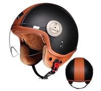 Casque De Moto Classique RéTro 3/4 Ouvert avec VisièRe, Demi-Casque, Certifié Ece, Adapté Aux Hommes Et Aux Femmes Casque De Moto E,2XL:61-62CM