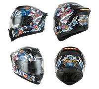 Casque de Moto de Style Chinois, Casques intégraux certifiés Dot & ECE Dual avec Double visière et Feu Arrière à LED(Bright Black,XXL(63-64CM))