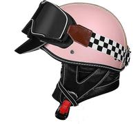 Casque de moto demi-casque bol cerveau - casquette casque jet rétro certifié ECE Cruiser Chopper Scooter casque pilote lunettes intégrées casque unisexe à dégagement rapide A6,XL:61-62 cm