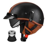 Casque de Moto Demi-Jouet à Visage Ouvert à Style Allemand rétro, Unisexe - avec Boucle à libération Rapide - Doublure intérieure Lavable , Scooters/Cruisers, certifié ECE.(A08,M/55~56CM)
