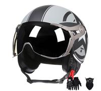 Casque De Moto Demi-Visage, Casque De Style Jet RéTro 3/4, Certifié Ece, Adapté Aux Hommes Et Aux Femmes avec Casque De Moto à VisièRe D,L:59-60CM
