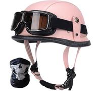 Casque de moto demi-visage en cuir allemand, homologué ECE, rétro, ouvert, vintage, avec lunettes, pour vélo, cruiser, scooter A12,L/(59~60cm)