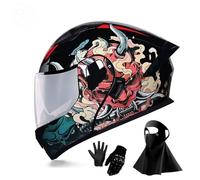 Casque de Moto IntéGral à Double VisièRe pour Adultes Et Enfants, Casque de Course de Moto de Rue, Homologué Dot, avec Gants, Masque, VisièRe Respirante de Vision Nocturne(P16,XL(59-60cm))