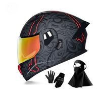 Casque de Moto IntéGral à Double VisièRe pour Adultes Et Enfants, Casque de Course de Moto de Rue, Homologué Dot, avec Gants, Masque, VisièRe Respirante de Vision Nocturne(P6,L(57-58cm))