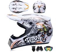 Casque de Moto Intégral, Casque de Motocross Professionnel Enfants et Adultes - Casques de Descente Set avec Lunettes Gants Ma noi XL