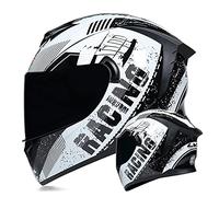 Casque De Moto Intégral, Double Visière Rabattable Avant, Casque De Moto De Rue Avec Ailettes, Casque De Motocross Pour Cyclomoteur Approuvé Par Le DOT/ECE Unisexe,White a,M