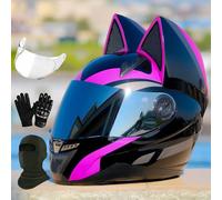Casque De Moto Intégral Femmes Oreilles Chat Chevalier Casques De Moto pour Casque De Moto Intégral Adulte Casques De Rue, Ece Casque De Motocross Casque Modulaire Légère