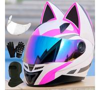 Casque De Moto Intégral Femmes Oreilles Chat Chevalier Casques De Moto pour Casque De Moto Intégral Adulte Casques De Rue, Ece Casque De Motocross Casque Modulaire Légère