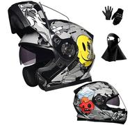 Casque de Moto IntéGral Modulable à Double VisièRe Relevable, Homologué Dot, avec Masque Et Gants pour Adultes Hommes Et Femmes(F10,2XL(61-62cm))