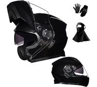 Casque de Moto IntéGral Modulable à Double VisièRe Relevable, Homologué Dot, avec Masque Et Gants pour Adultes Hommes Et Femmes(F19,2XL(61-62cm))