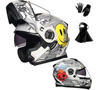 Casque de Moto IntéGral Modulable à Double VisièRe Relevable, Homologué Dot, avec Masque Et Gants pour Adultes Hommes Et Femmes(F11,M(54-55cm))