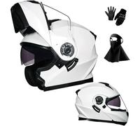 Casque de Moto IntéGral Modulable à Double VisièRe Relevable, Homologué Dot, avec Masque Et Gants pour Adultes Hommes Et Femmes(F02,L(56-57cm))