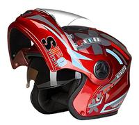 Casque de Moto intégral modulable modulable Homologué Dot/ECE Casque de Moto cyclomoteur Street Racing pour Adultes Hommes Femmes avec Double visière,Rouge,One Size