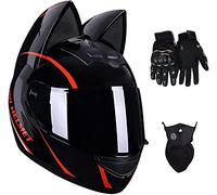 Casque De Moto Intégral Pour Femme Casque De Moto Modulaire Avec Oreilles De Chat Homologué ECE Casques Modulables Avec Visière Pour Vélo De Rue Scooter Motocross H,M=57-58CM