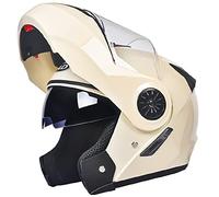 Casque de Moto intégral Rabattable à Double visière Casque de Moto cyclomoteur Street Bike Racing Crash Casque pour Adultes Hommes et Femmes approuvé Dot/ECE,Beige a,One Size