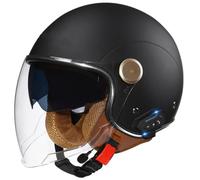Casque de Moto Jet avec Double Visière, Casques Mobylette Rétro Casque de Moto Ouverte Homologué ECE Casques Bol Homme Femme Street Cruiser Jet Style Casques avec Bluetooth 3,M=56-58cm