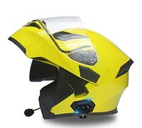 Casque De Moto Modulable Bluetooth Intégré Homologué ECE/DOT Avec Double Visière Anti-Buée Et Microphone Casque De Moto Intégral Pour Hommes Femmes Adultes Yellow,M