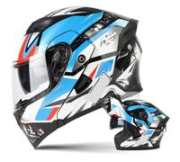 Casque de Moto Modulable Casque Intégral a Double Visière Certifié ECE pour Adultes Femmes et Hommes Casque Intégré Scooter Cyclomoteur Course de Rue E,M55~57CM