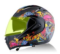 Casque De Moto Modulaire Bluetooth, Casque Intégral Modulable À Visière Relevable, avec Double Visière Et Microphone Intégré, ECE/Dot pour Scooter Et Cyclomoteur,D 3- m (54_55)