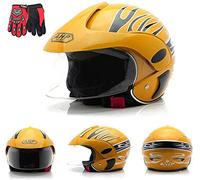 Casque de Moto pour Enfants, Demi-Casques de Moto, Moto électrique Four Saisons cyclomoteur garçons Filles Enfants Enfants, propice au 2-8 Ans,Jaune