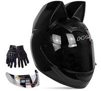 Casque De Moto Pour Femme Casque Intégral Oreille De Chat Casque De Moto Intégral Homologué ECE Casque De Protection Quatre Saisons Avec Visière Pour Course De Vélo De Rue G, L=57-59CM
