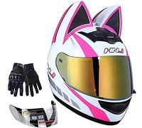 Casque De Moto Pour Femme Casque Intégral Oreille De Chat Casque De Moto Intégral Homologué ECE Casque De Protection Quatre Saisons Avec Visière Pour Course De Vélo De Rue A, L=57-59CM