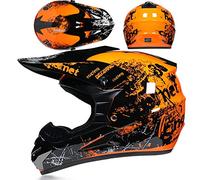 Casque De Moto Pour Jeunes Casque De Motocross Enfants Adultes Casques De Cross Casque De Moto Enduro Casque VTT Intégral Certifié DOT/ECE Avec Lunettes Masque Gants Casque De Descente,Orange/B-S