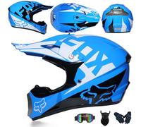 Casque De Moto pour Jeunes Casque De Motocross Enfants Adultes Casques De Cross Enduro Intégral Certifié Dot/ECE avec Lunettes Masque Gants Casques De Descente VTT,Blue-S
