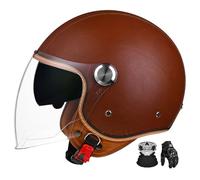 Casque De Moto RéTro 3/4, Casque Jet Classique Adulte en Cuir VéRitable, Double éCran, Doublure Amovible, Homologué Ece G,2XL:62-64CM