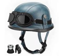 Casque De Moto RéTro Allemand en Cuir VéRitable, Casque Ouvert avec VisièRe Noire, Homologué Ece, Adapté Aux Cruisers, Motos De Route, Scooters, Etc. K,2XL:61-62CM