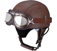 Casque De Moto Rétro, Casques Approuvés ECE Avec Lunettes De Visière UV Casque De Moto Demi-Casque En Cuir De Style Vintage Pour Cyclomoteur De Scooter D,L