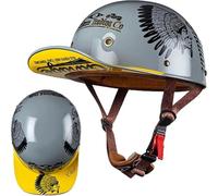 Casque De Moto Rétro Demi-Visage, Homologué Dot/ECE, Style Allemand, pour Moto, Cruiser, Scooter, Cool, pour Hommes Et Femmes, Baseball F,M(53-56CM)
