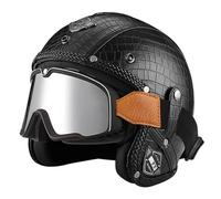 Casque de Moto Rétro en Cuir Casques Jet Ouvert 3/4 Vintage avec Lunettes ECEDOT Homologué Homme Femme Adultes Demi Casque Bols avec Boucle Dégagement Rapide Réglable L,S:55-56CM
