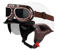 Casque De Moto Rétro Ouvert Adultes Demi-Coque Casque Vintage Casque De Moto Allemand Demi-Coque avec Lunettes De Cyclisme Casque Rétro Demi-Visage Approuvé Ece pour Cruiser Scoote, D, M