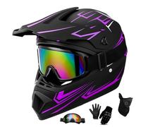 Casque de Moto Tout-Terrain pour Enfants, pour Sports de Plein Air, VTT, Hommes Et Femmes, Casque Tout-Terrain, Gants, Masque, Lunettes de Protection pour Adultes Et Jeunes(Y103,S(52-53cm))
